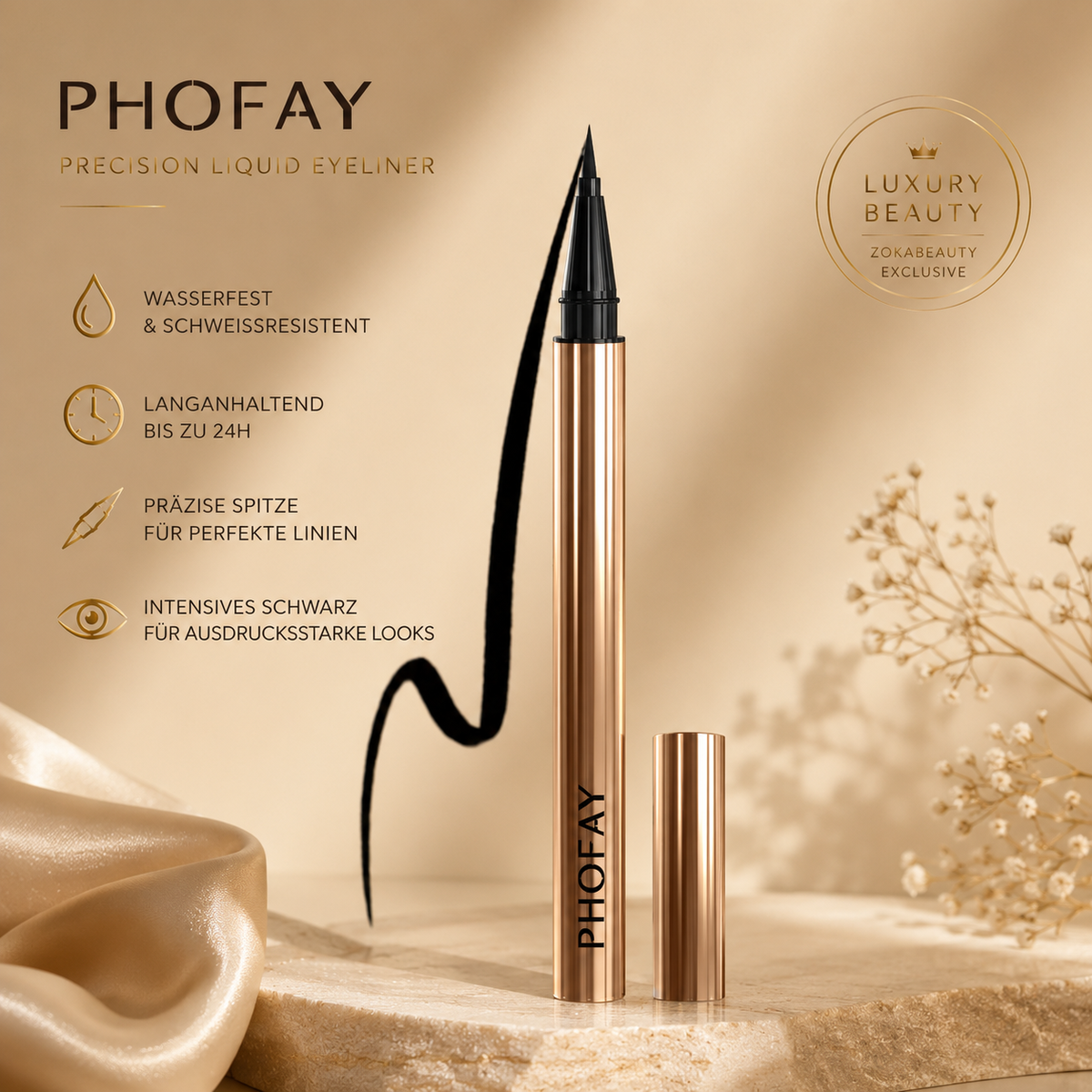 PHOFAY Precision Liner – Wasserfester Liquid Eyeliner in Tiefschwarz