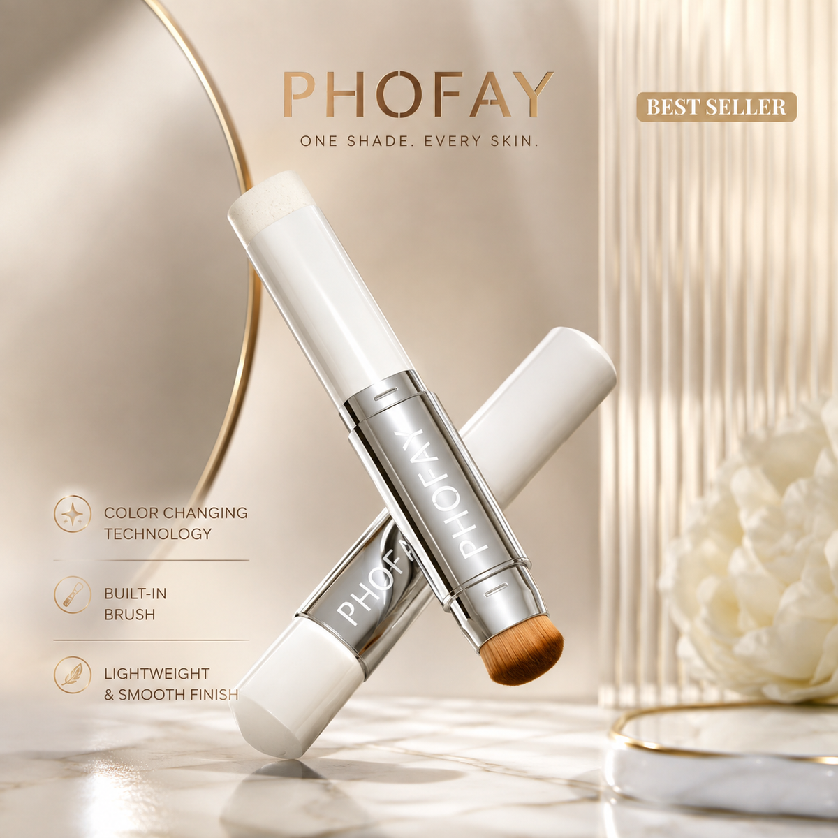 PHOFAY Adaptive Foundation Stick – Color Changing Make-up mit integriertem Pinsel